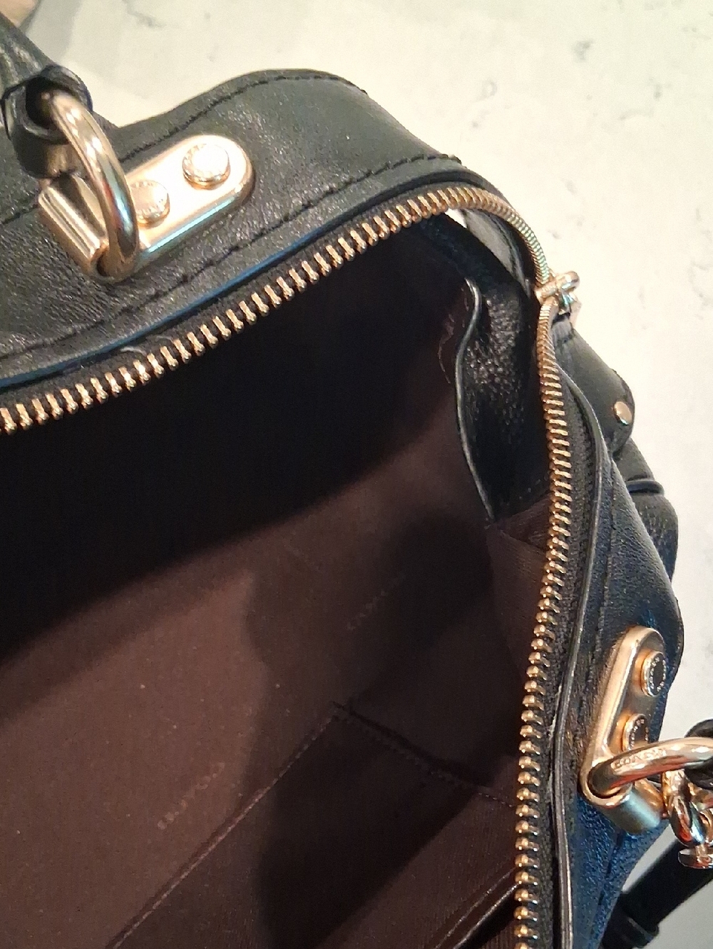 Coach Black Pebbled Leather Satchel with Gold Hardware and Crossbody Strap - Picture 8 of 10